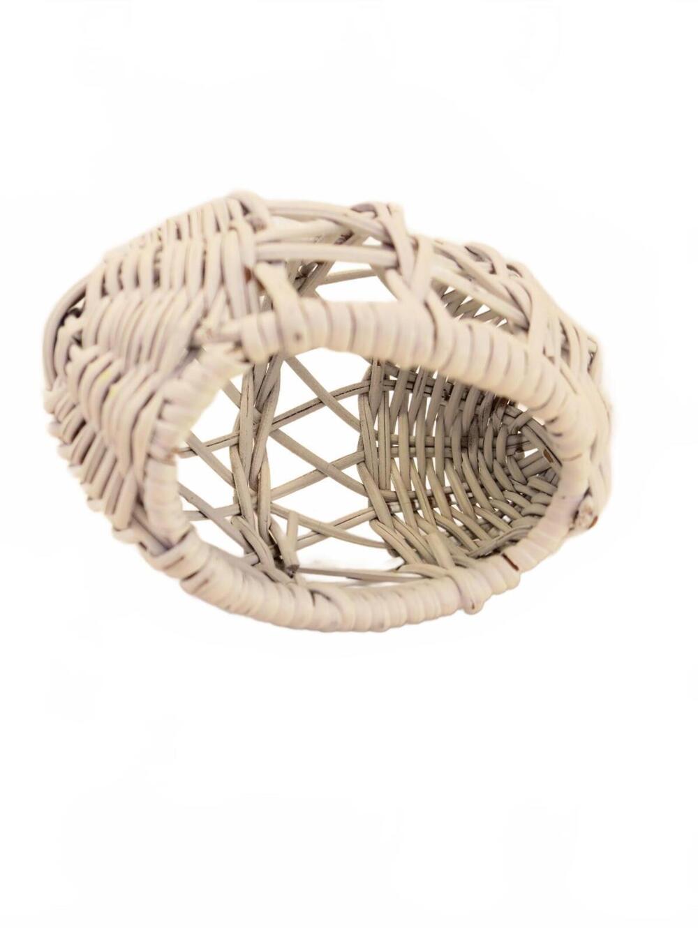 Small White Woven Wicker Egg Shaped Basket